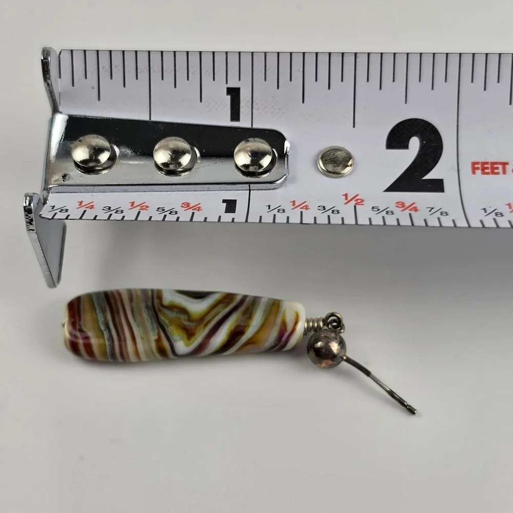 New Sterling Silver Muti Color Banded Agate Dangle Earrings Striped Elongated